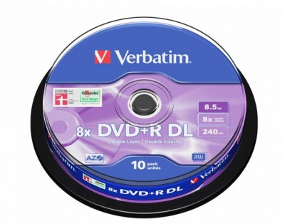 DVD+R lemez, kétrétegű, 8,5GB, 8x, 10 db, hengeren, VERBATIM "Double Layer"