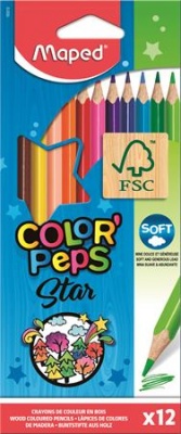 Színes ceruza készlet, háromszögletű, MAPED "Color`Peps Star", 12 különböző szín